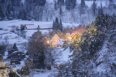 High angle view of snow covered landscape