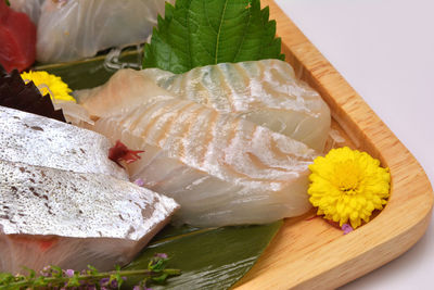 High angle view of dead fish on table