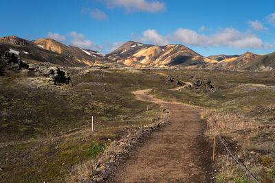 Colorful rhyolite mountains at landmannalaugar, iceland. laugavegur hiking trail in iceland