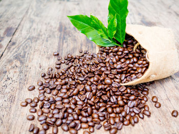 Close-up of coffee beans on table