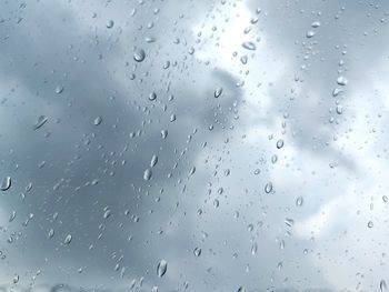 Full frame shot of raindrops on glass window