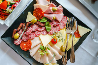 High angle view of meal served in plate