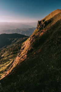Aerial view of landscape against sky during sunset