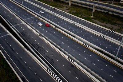 High angle view of highway on street in city