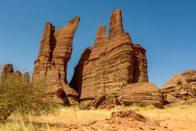 Rock formations on landscape against clear sky