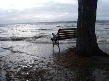 Scenic view of sea against cloudy sky