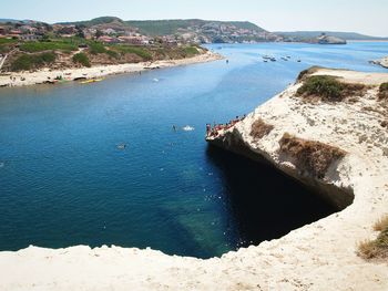 High angle view of sea against sky