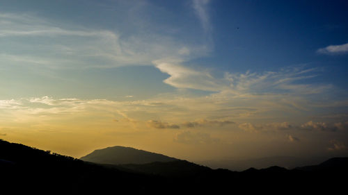 Scenic view of silhouette mountains against sky during sunset