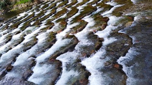 High angle view of waterfall in river
