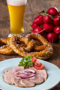 Close-up of food in plate on table