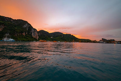 Scenic view of sea against sky during sunset