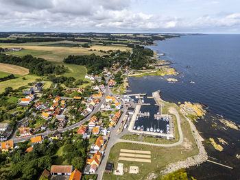 Aerial photo of listed harbour, bornholm, denmark