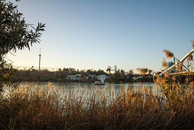 Scenic view of lake against clear sky