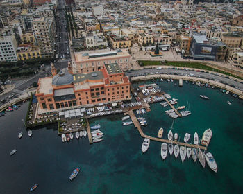 High angle view of buildings in city