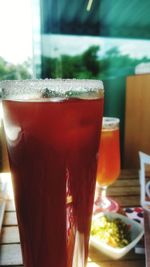 Close-up of beer on table