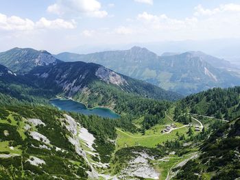 High angle view of mountains against sky