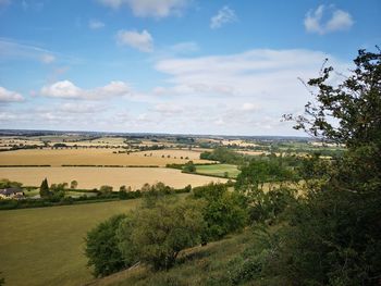 Scenic view of field against cloudy sky