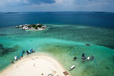 High angle view of belitung island against sky