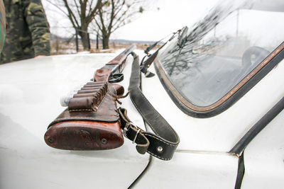 Close-up of snow on car