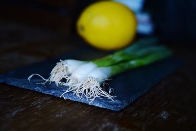 Close-up of lemon on table