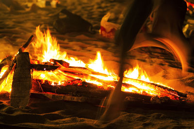 Close-up of bonfire at night