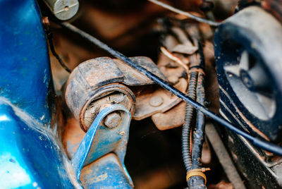 High angle view of rusty wheel