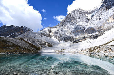 Scenic view of snowcapped mountains against sky