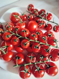 High angle view of cherries on table