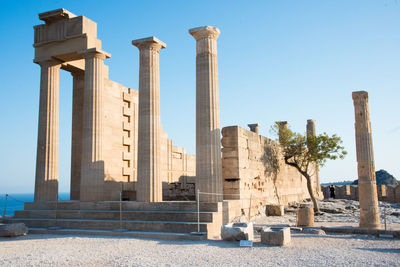 Scenic view of acropolis at lindos, rhodes, greece on a sunny day