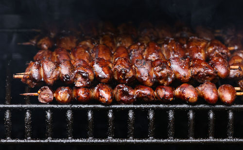 Close-up of food on barbecue grill