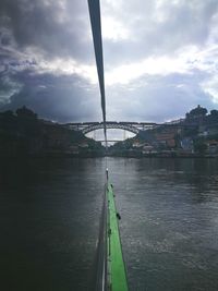 View of bridge over river against cloudy sky
