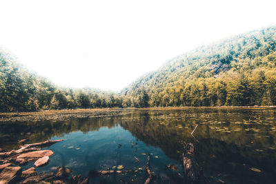 Scenic view of lake against clear sky