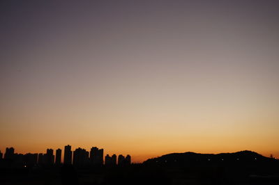 Silhouette buildings against sky during sunset