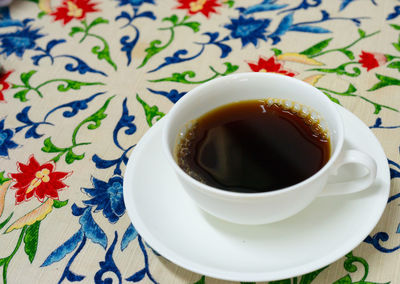 High angle view of coffee on table