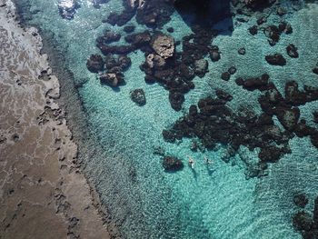 High angle view of rocks in sea 