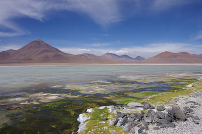 Scenic view of landscape and mountains against sky