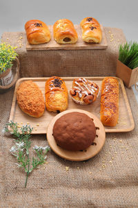 High angle view of dessert on table