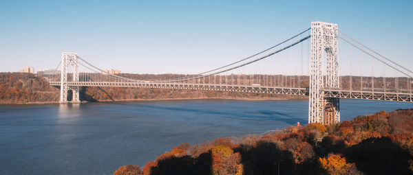 Suspension bridge over river