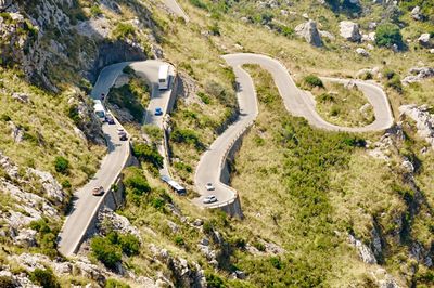 High angle view of vehicles on road