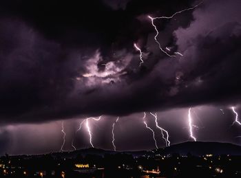 Lightning in city at night