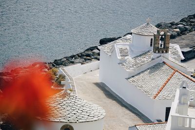 High angle view of church by sea