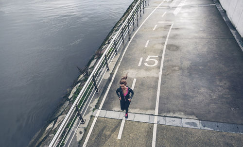 High angle view of woman on road