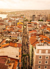 High angle view of townscape against sky