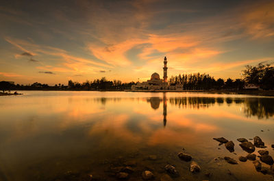 View of lake at sunset