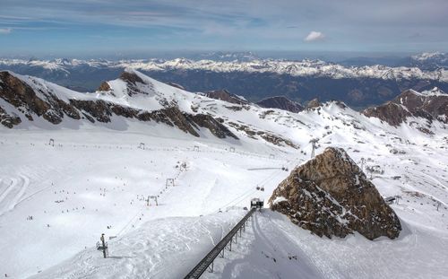 Scenic view of snowcapped mountains against sky