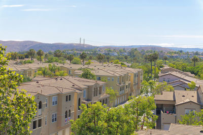 High angle view of townscape against sky