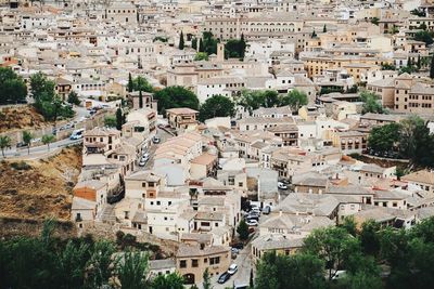 High angle view of buildings in town