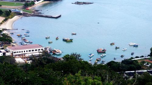 High angle view of boats in sea