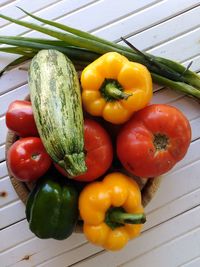 High angle view of bell peppers