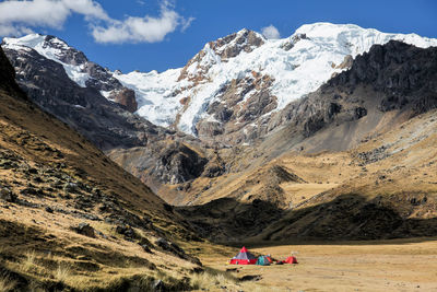 Scenic view of snowcapped mountains against sky